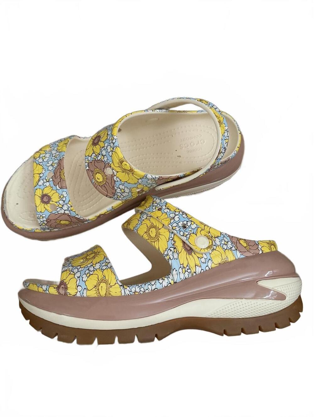 Crocs Mega Crush Retro Floral Sandal Vanilla Cork Size 13W / 11M